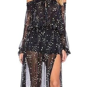 LoveShackFancy Sheer Black Star Print Dress
